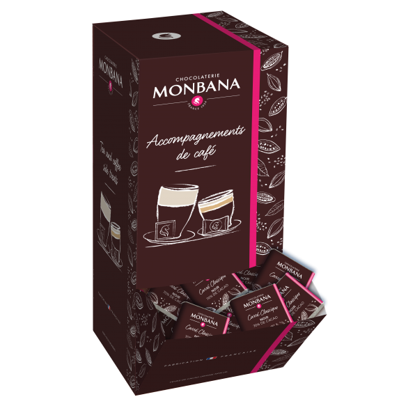 La boîte distributrice de 200 carrés de chocolat noir