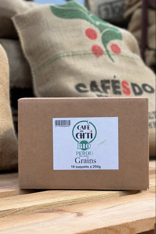 Café du Ch’ti BIO Pérou en grains – Lot 15 × 250 g | Achat en gros